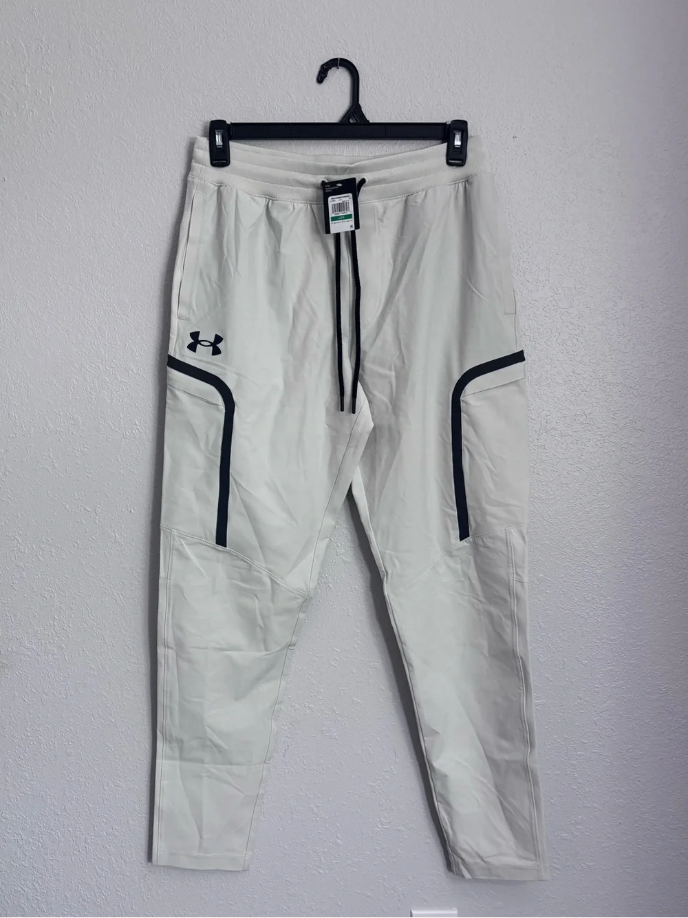 Under Armour White Men’s Tech Jogger Pants with Black Trim